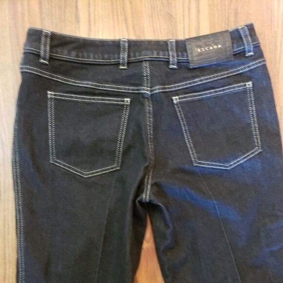 Escada Jeans Womens 10 Italy 40 Black Gold Stitch Straight Leg Mid Rise Stretch - Picture 3 of 12